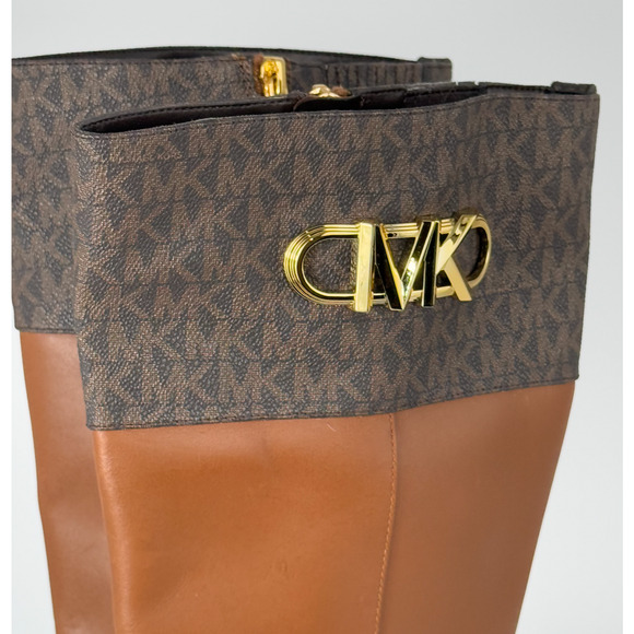NEW MICHAEL KORS BROWN PARKER LOGO & LEATHER KNEE BOOTS SZ 6 - Picture 6 of 12